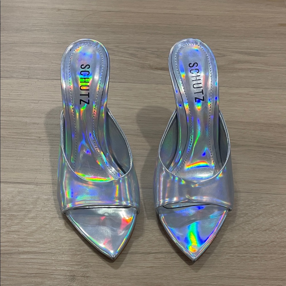 SCHUTZ Iridescent Silver Heels
